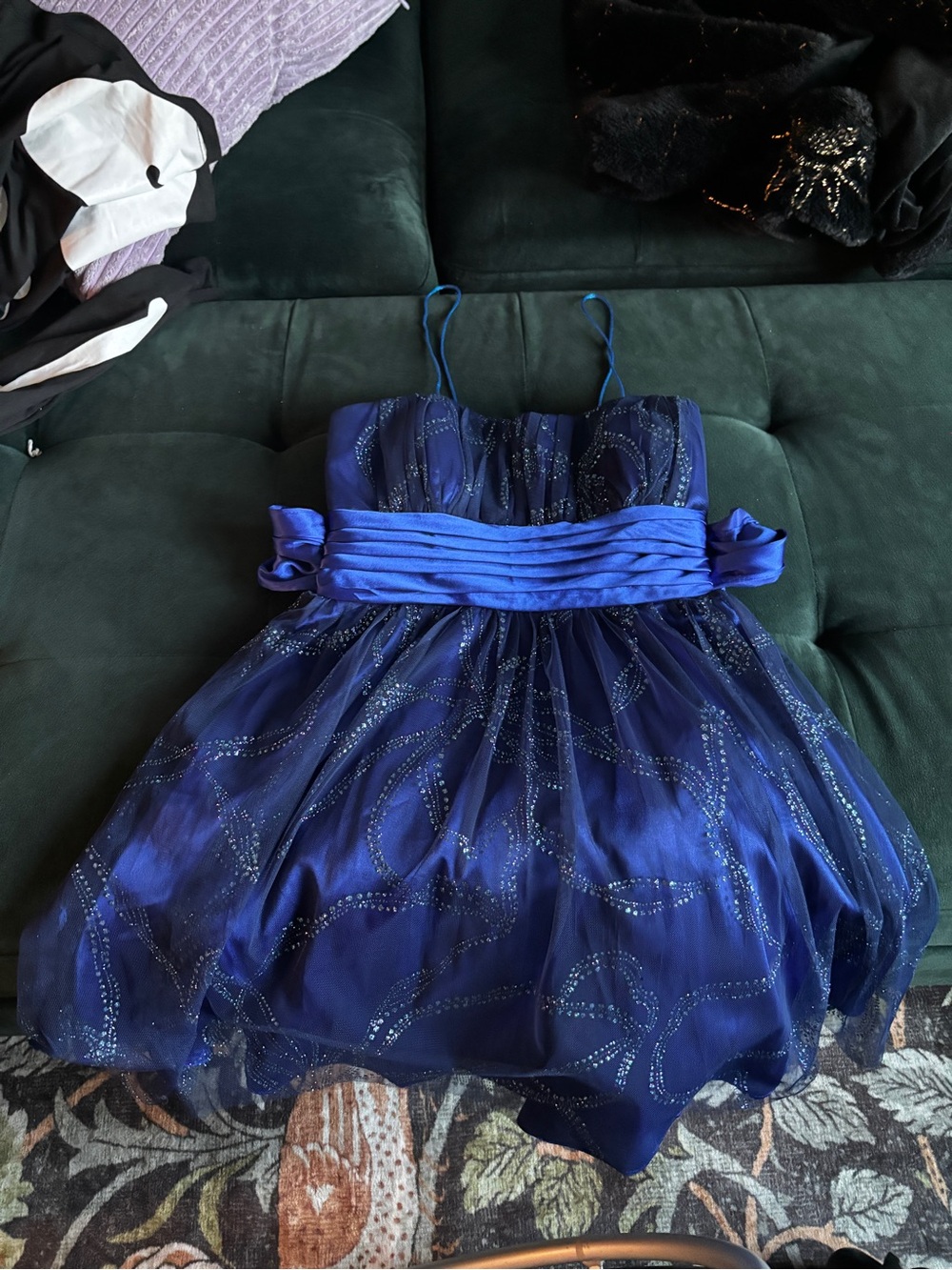 Deb Blue Sparkle Party Dress with Sash